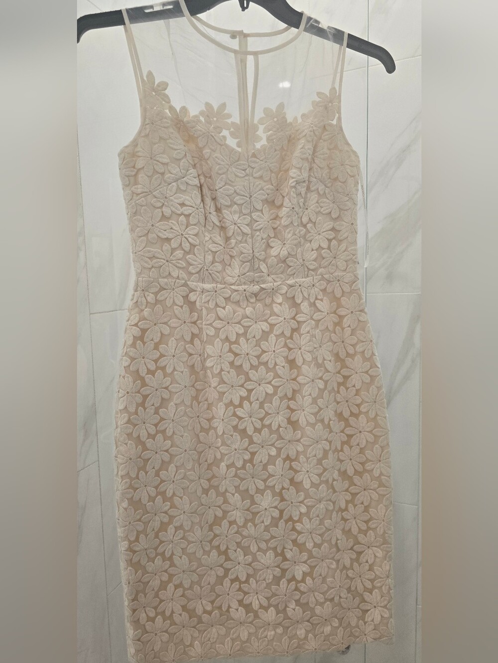 Maggy London Ecru-Cream Floral Lace Midi Dress, Sleeveless, Silhoutette, S4, NWT